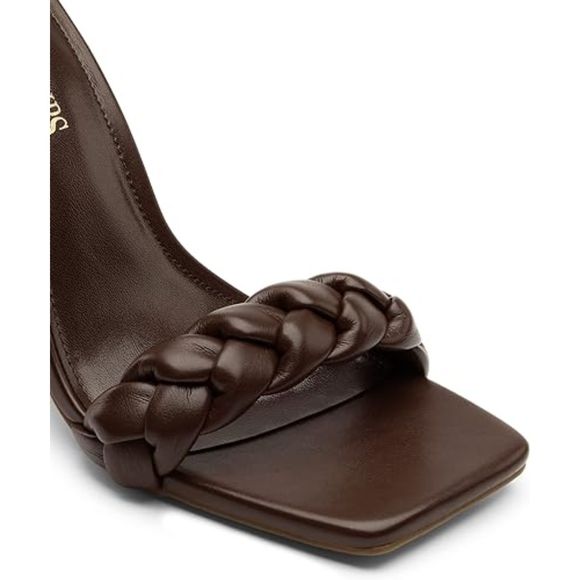 Women's Heels for Women Braided Open Toe Ankle Strap Brown High Block Chunky - Picture 4 of 6